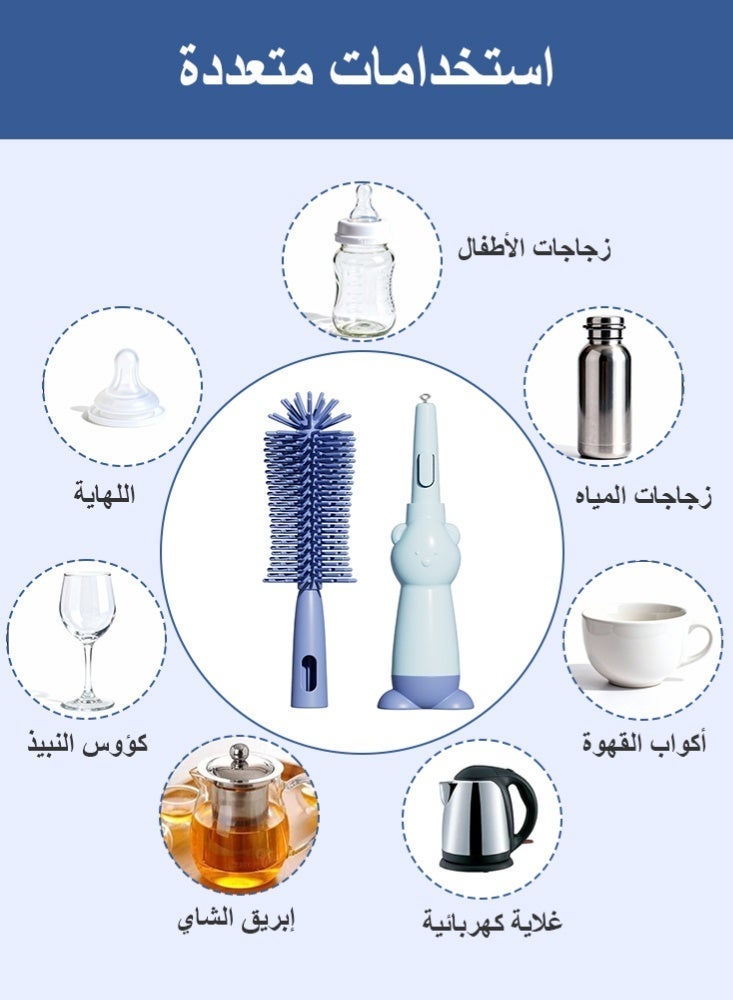 BBMORE 3-in-1 Silicone Feeding Bottle Brush,  Bottle Cleaning Brush with Long Handle Portable for Baby Bottles, Sports Bottle, Vase, Glassware, Smaller Diameter Bottle Openings（Blue) - Image 5